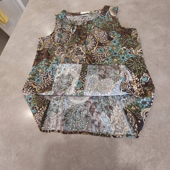 VAN HEUSEN Women's 100% Cotton Graphic Paisley Sleeveless Blouse - Size S/P - Picture 6 of 9